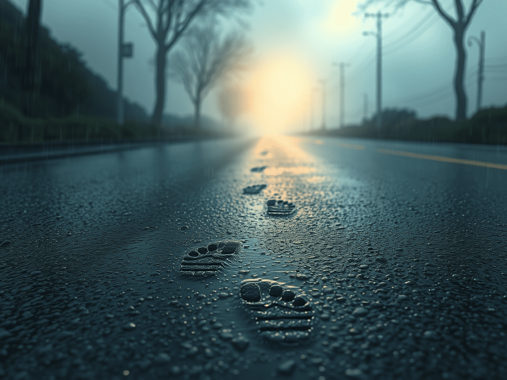 Rain Kissed Roads : Wet Footprints In Trails
